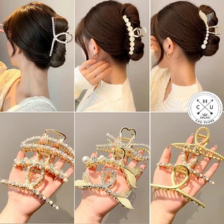 Kẹp tóc càng cua nữ đẹp hottrend kim loại đính đá ngọc trai nhân tạo cặp búi tóc Phong Cách Vintage Thanh Lịch kt29