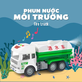 Đồ chơi xe bồn phun nước tưới cây có nhạc và đèn - xe ô tô tải chạy đà môi trường