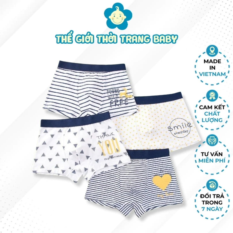 Combo 4 quần lót bé trai dưới 14 tuổi vải cotton co giản thông thoáng khi mặc QS02 hàng cao cấp