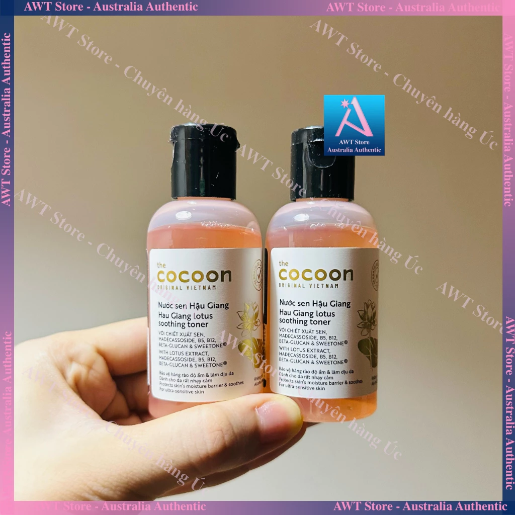 Combo 2 Trial size Nước sen Hậu Giang Lotus Soothing Toner Cocoon giúp phục hồi đa nhiệm cho da rất nhạy cảm 50ml