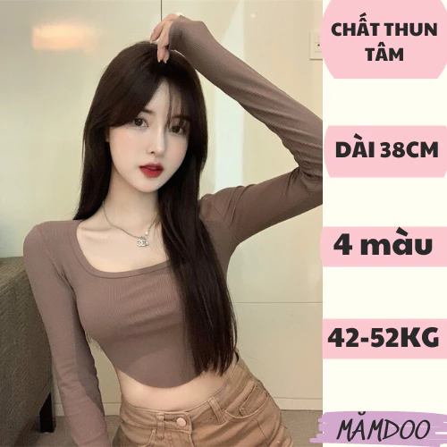 Áo Croptop Nữ Tay Dài Cổ U VẠT BẦU Ôm Body, Áo Thun Nữ Croptop Dài Tay Kiểu Sexy Chất thun Gân MĂMDOO