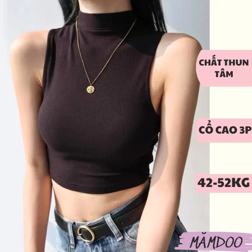 Áo Croptop Ba Lỗ Cổ Lọ Nữ Sát Nách Không Tay Ôm Body, Áo kiểu nữ cổ lọ crt CHẤT THUN GÂN DÀY MĂMDOO