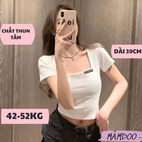 Áo Croptop Nữ Tay Ngắn Cổ Vuông LOGO Ôm Body, ÁO Thun kiểu nữ Chất gân Sexy, cá tính MĂMDOO