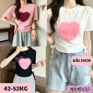 Áo Croptop NỮ ROMANTIC RÚT DÂY Tay Ngắn Cổ TròN Ôm Body, Áo Thun NỮ Kiểu In Chất Borip MĂMDOO