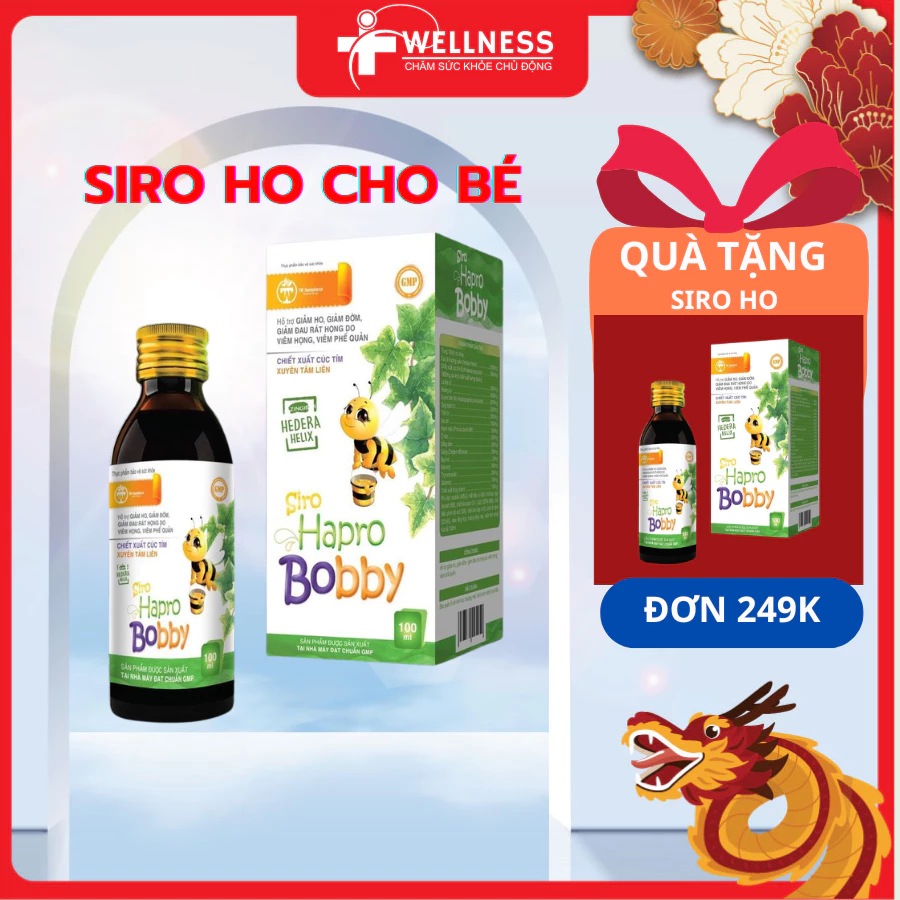 Siro ho cho bé HAPRO BOBBY TW Hanopharco, giảm ho,tiêu đờm,giảm đau rát họng, Lọ 100ml