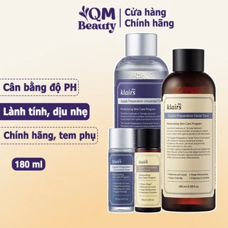 Nước hoa hồng Dear Klairs Supple Preparation Unscented Toner dưỡng ẩm, làm dịu da không mùi 180ml