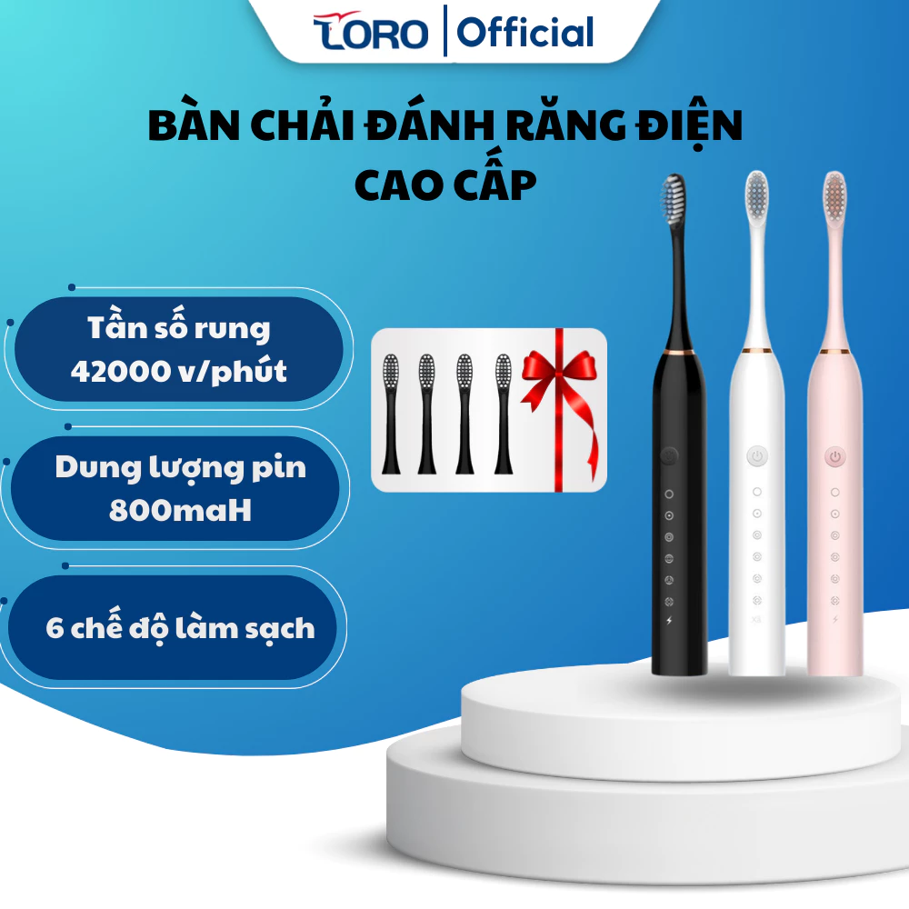 Bàn Chải Điện Đánh Răng Sonic X3 Thông Minh 6 Chế Độ Làm Sạch + Tặng Kèm 4 Đầu Thay Thế Lông Mềm Cao Cấp