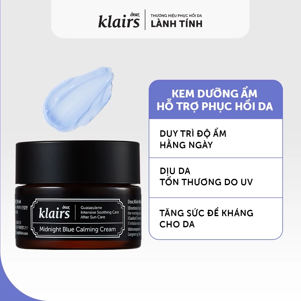 [CHÍNH HÃNG] Kem Dưỡng Ẩm ,Phục Hồi Da Klairs Midnight Blue Calming Cream làm dịu da ban đêm 30g-P3