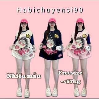 (Nhiều mẫu) Set bộ thun nữ tay ngắn in hình dễ thương quần có túi cạp chun size dưới 58kg habichuyensi90