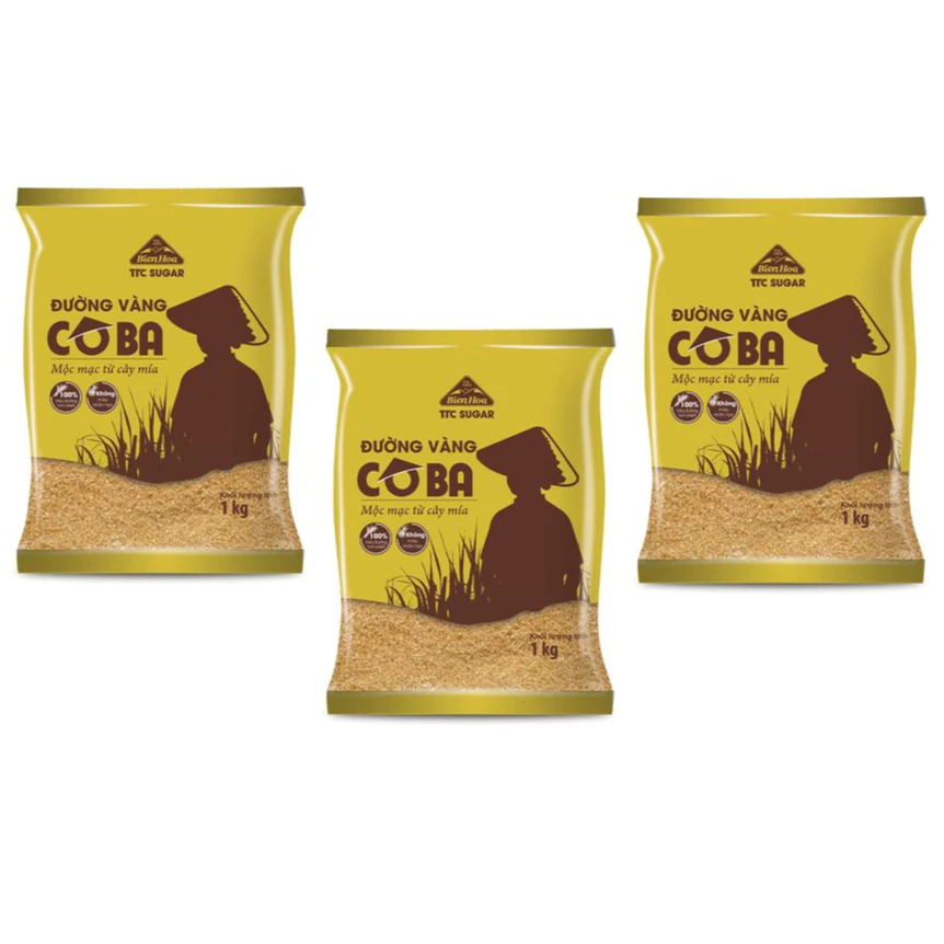 Combo 3 túi Đường vàng Cô Ba Biên Hòa gói 1kg