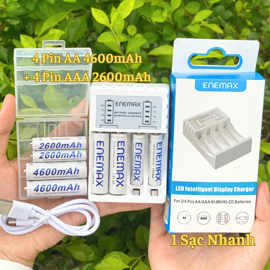 Combo pin AA/AAA kèm sạc hoặc pin rời hãng Enemax dành cho mic không dây, máy ảnh, flash, điều khiển