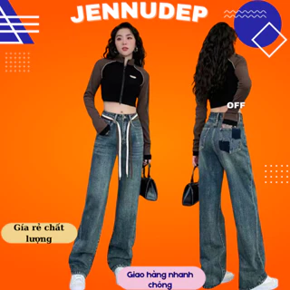 Quần jean bò ống rộng suông xuông nữ jeans cạp cao