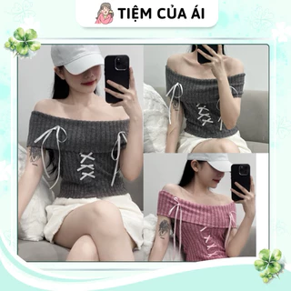 🎀 Áo trễ vai len đính nơ hồng phong cách Coquette dễ thương 🎀