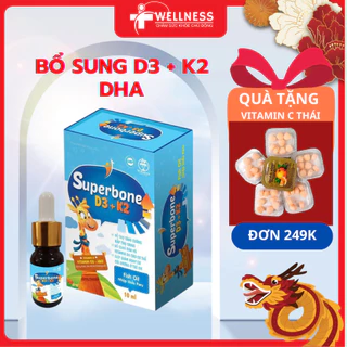 Vitamin D3 K2, Bổ sung canxi hữu cơ cho bé SUPERBONE Hanopharno, hộp 10ml