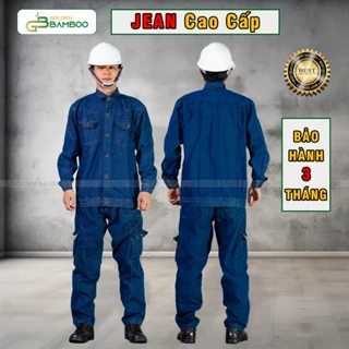 Quần Áo Jean Bảo Hộ Wash Mềm, Chuẩn Vải Điện Lực Độ dày 14Oz Nút Đồng Nhận Gắn LOGO