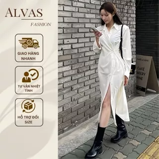 Đầm sơ mi ALVAS thiết kế vạt chéo dài tay quyến rũ cho nàng công sở đi làm đi chơi[ T31]