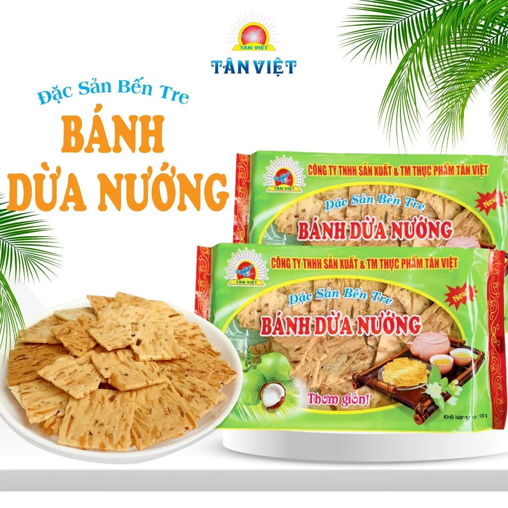 Bánh Dừa Nướng Đặc Sản Quảng Nam TÂN VIỆT Vị Ngọt Béo Siêu Thơm Ngon Gói 100g