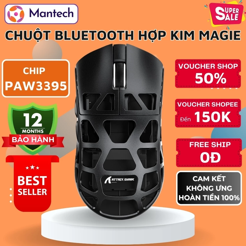 Chuột Cao Cấp Bluetooth Attack Shark R3  Hợp Kim Magie Polling Rate 8K Không Dây Siêu Chip 26000 DPI