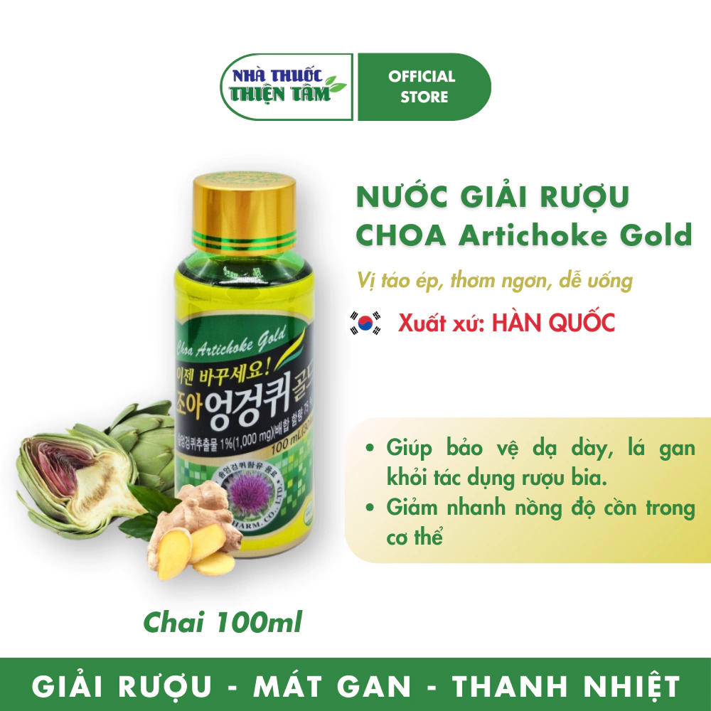 Nước giải rượu CHOA Artichoke Gold hỗ trợ giảm cảm giác say rượu, bảo vệ gan - 1 chai 100ml