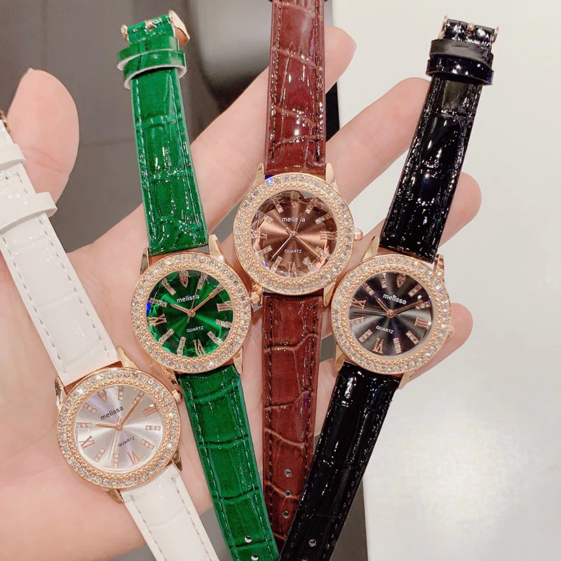 Đồng Hồ Nữ Melissa Dây Da Gương Cao Cấp Bền Bỉ Lên Tay Siêu Xinh