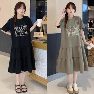 Váy Bầu V26 Thiết Kế 3 tầng chất cotton có in chữ ngực xinh sang xinh,phù hợp mặc đi làm,đi chơi,quà tặng