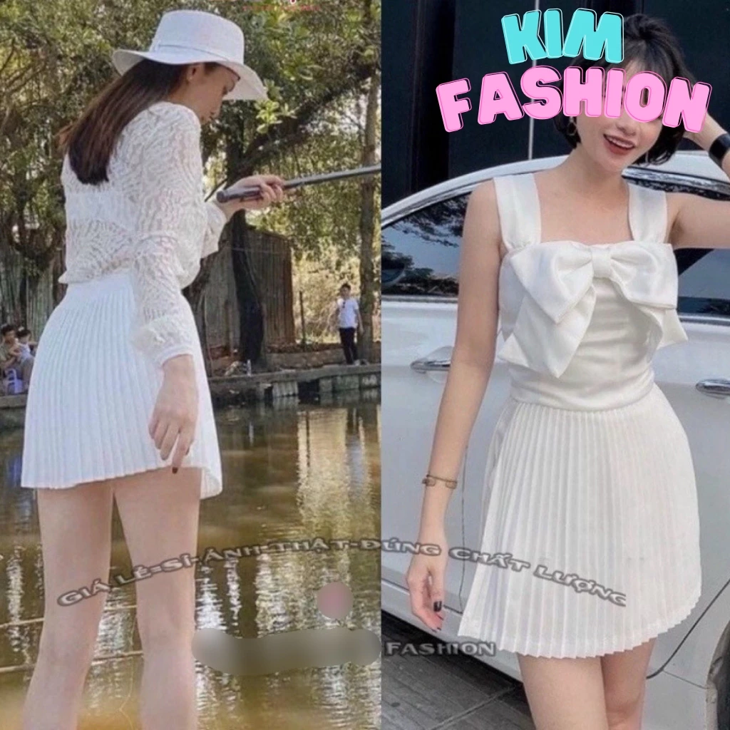 Chân váy xếp ly đều thiết kế khoá kéo kèm quần trong sang trọng Kim Fashion, Chân váy xếp ly nhỏ cao cấp trẻ trung