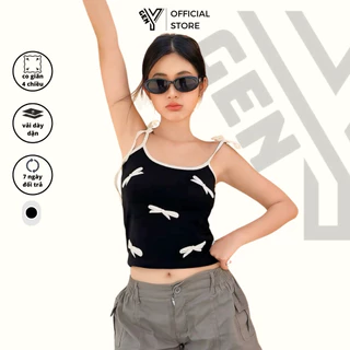 Áo 2 dây nữ đính nơ GenY dây cột form croptop ôm body áo đi biển cực xinh vải mềm mát 2D8