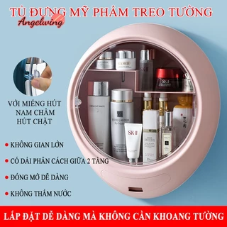 Hộp Mỹ Phẩm Treo Tường ANGELWING - Kệ Để Mỹ Phẩm Nhà Tắm Chống Nước Có Nắp Chống Bụi + Tặng Miếng Dán