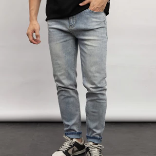 Quần jean nam xanh bạc trơn DNST 9238, dáng slim fit