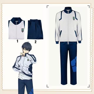 Blue lock cosplay quần áo thể thao áo khoác có dây kéo bộ trang phục anime in 3d đồng phục học sinh hallween party
