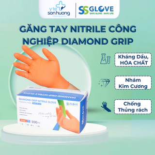 Găng Tay Nitrile Công Nghiệp Diamond Grip 8.5gr Chống Rách,Có Kết Cấu Kim Cương Tăng Cường Độ Bám