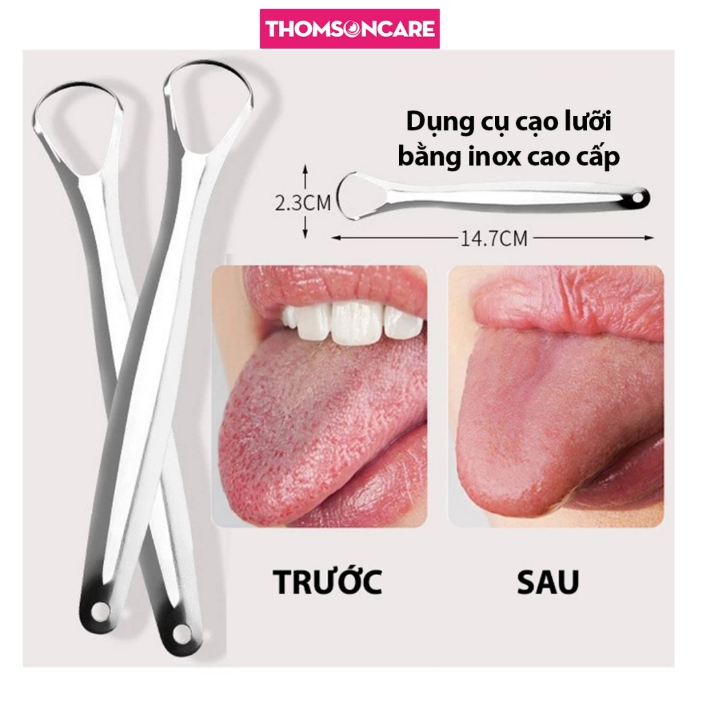 Cạo lưỡi cho người lớn bằng inox, vệ sinh lưỡi, khoang miệng, cây cạo lưỡi mẫu mới, dụng cụ vệ sinh lưỡi - Thomsoncare