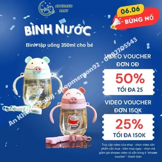 Bình tập uống nước cho bé 350ml, có quai kèm dây đeo