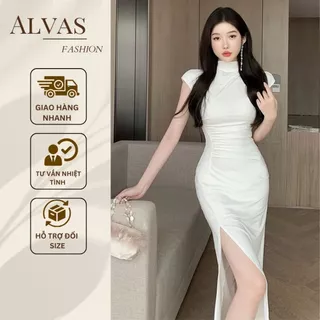 Đầm body cổ cao ALVAS chân váy xẻ tà sexy quyến rũ [V218]