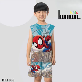 Quần áo trẻ em Thun lạnh in 3d hình siêu nhân KunKun Kid BL1065 - Bộ ba lỗ bé trai size đại từ 10-60kg