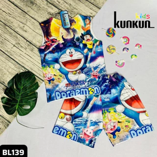 Quần áo trẻ em in 3D hình doraemon xanh chất thun lạnh co giãn 4 chều KunKun BL139 - Bộ ba lỗ bé trai size đại 10-60kg