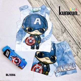 Quần áo trẻ em in 3D hình Captain America chất thun lạnh KunKun Kid BL1086- Bộ ba lỗ bé trai size đại từ 10-60kg cao cấp