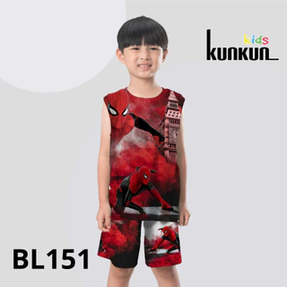 Quần áo bé trai in 3d hoạt hình người nhện spiderman Thun lạnh KunKun Kid BL151 - Bộ ba lỗ trẻ em size đại từ 10-60kg