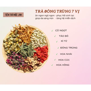 30 gói Trà đông trùng 7 vị , Trà dưỡng nhan 7 vị (đông trùng , kì tử , táo đỏ , hoa cúc , hoa hồng ,hoa nhài, cỏ ngọt)