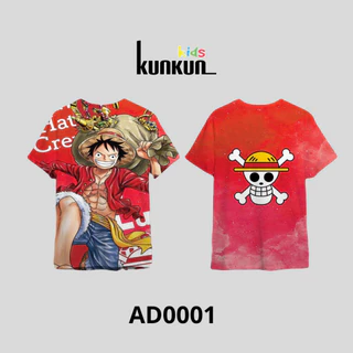 Áo bé trai Thun lạnh in 3D hình Luffy vua hải tặc Kunkun Kid AD0001-05 (Quần mua riêng)