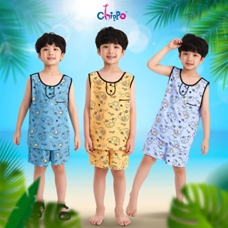 Bộ lanh tole mùa hè Chippo cho bé trai quần đùi áo sát nách họa tiết dễ thương cho bé từ 2 đến 6Tuổi