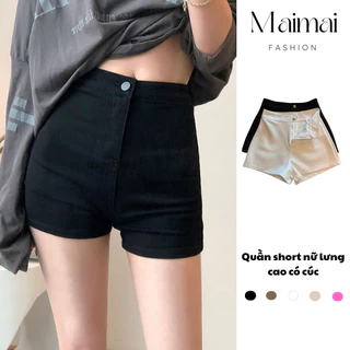 Quần short nữ lưng cao chất umi cao cấp khoá trước 2 túi sau dáng ngắn maimaifashion