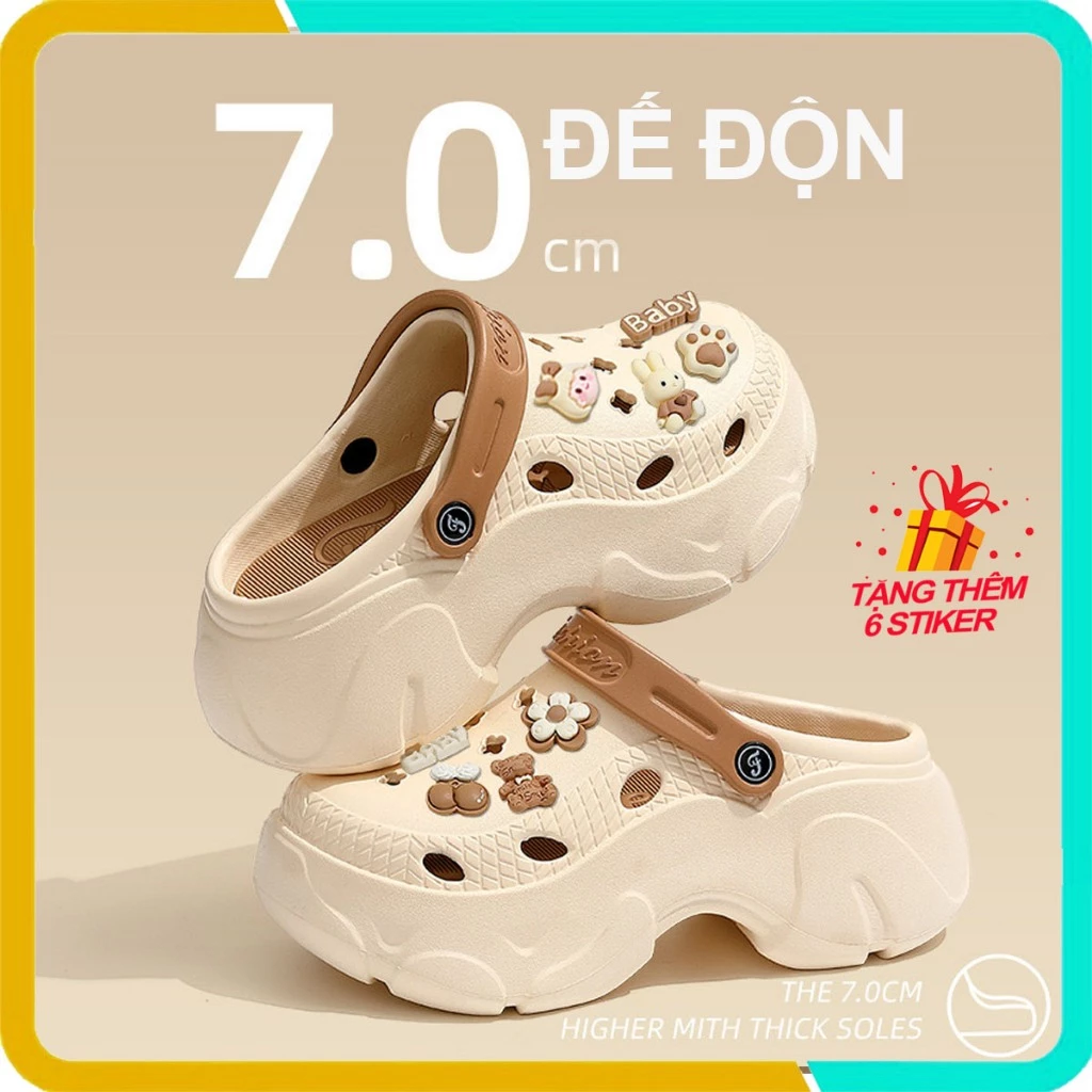 Dép Cross Đế Cao SEVEN, Đàn Hồi Tốt, Mềm Mại, Chống Trơn Trượt,  Thời Trang Cao Cấp, Kèm Sticker Như Dễ Thương