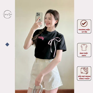 Áo thun nữ babytee thêu chữ baby kèm nơ Spring  2444 P5K10