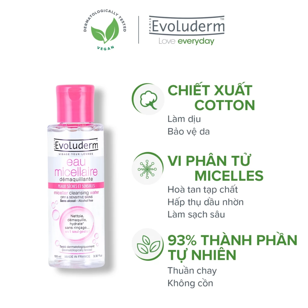 Nước tẩy trang Evoluderm Eau Micellaire 100ml (Tùy chọn)