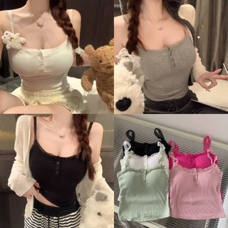 Áo 2 Dây Thun, Áo Bra CÓ MÚT ĐỆM Viền Ren 6 Màu Cài Khuy Ngực Ôm Body Dáng Croptop Quyến Rũ Hot Trend 337