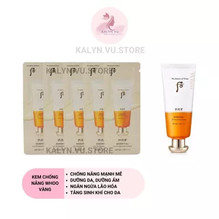 Kem chống nắng Whoo Vàng chống nắng mạnh mẽ dưỡng da, ngừa lão hóa - Whoo Essential Uv Protective Cream SPF50+/PA+++ 1ml