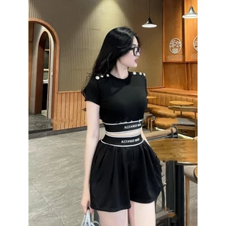 Sét bộ thể thao áo 3 lỗ croptop viền dáy chữ hiệu phối quần đùi cực hot , chất thun gân dày dặn capnhatxuhuong