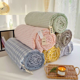 Chăn hè kẻ bông sơ đậu nành bodecor mền cotton đũi cao cấp kích thước 2mx2m3 chất thoáng mát bền màu, hàng nhập khẩu