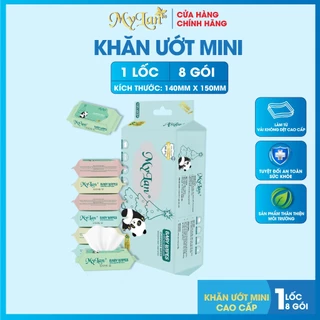 Khăn ướt mini cao cấp MYLAN lốc 8 gói  không mùi, không cồn, tiện lợi, dùng cho mọi làn da